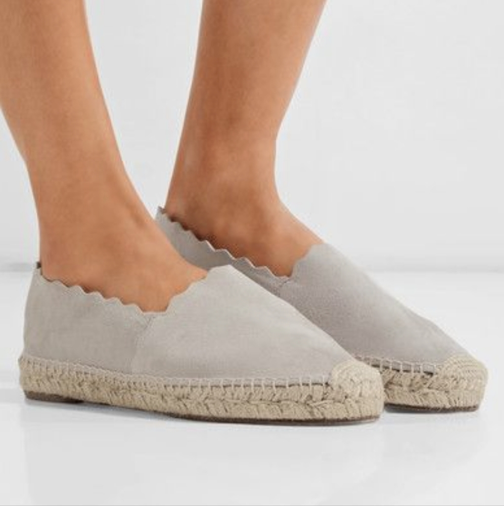 NEW Chloe Gray Scalloped Suede Espadrilles 37/7